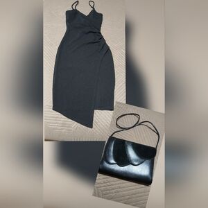 Black Asymmetrical Dress ,Medium with Faux Suede/Leather Clutch. Bundle